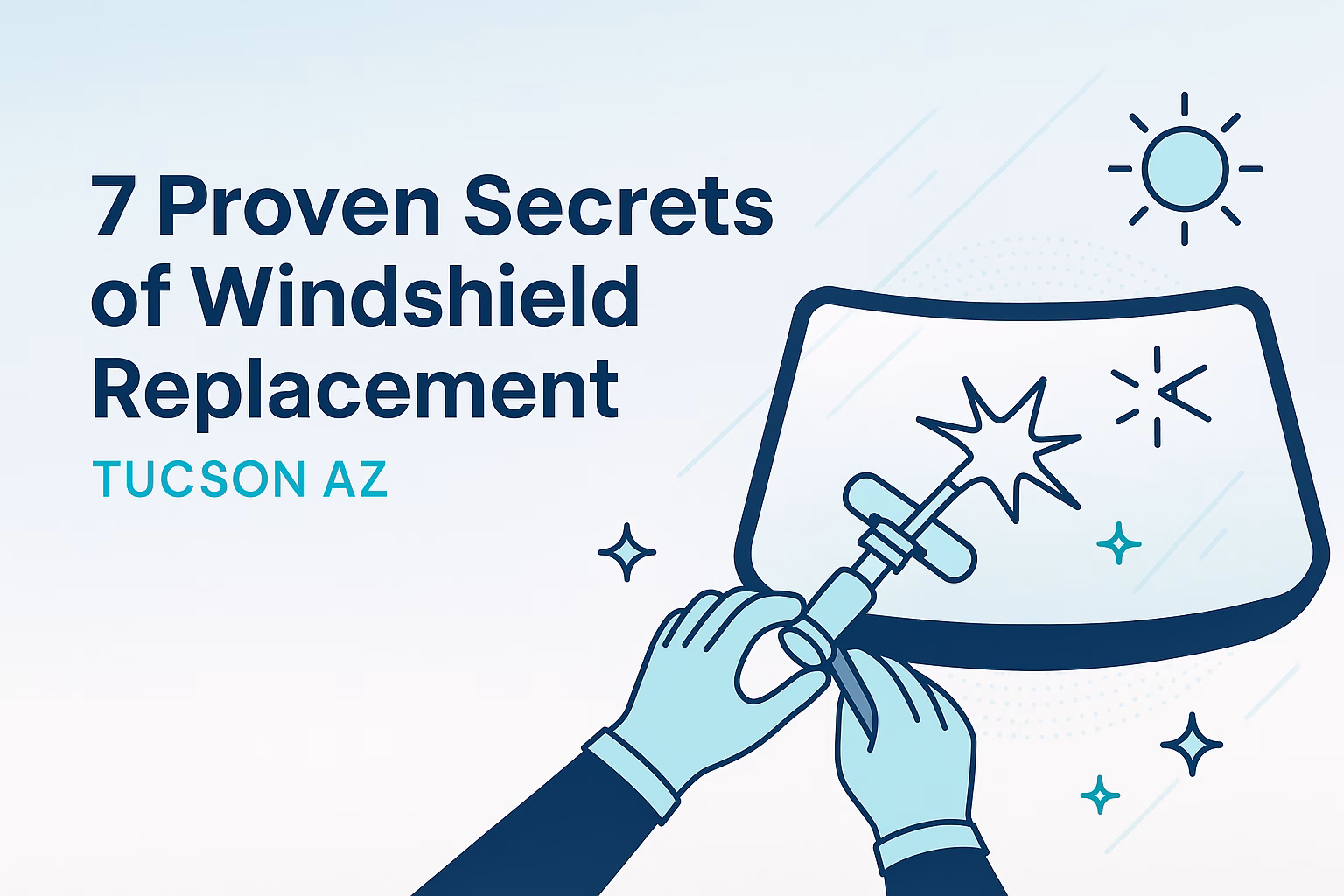 7 proven secrets of Windshield Replacement Tucson AZ with hands applying a repair tool on a windshield.