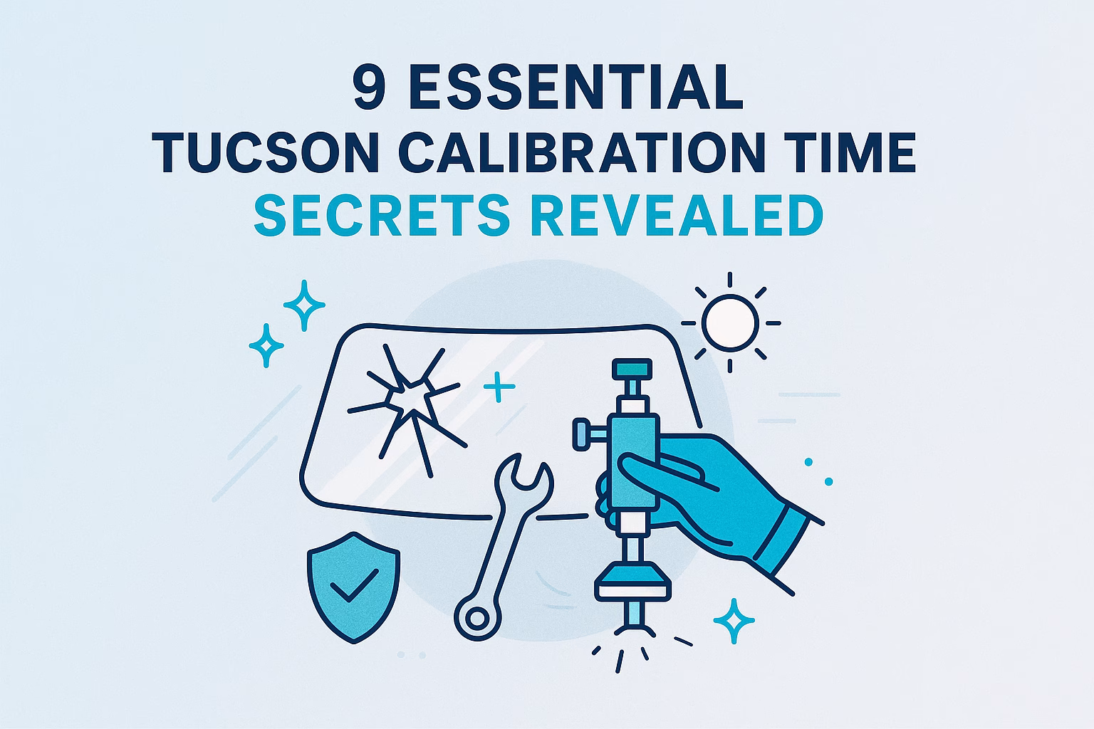 9 essential Tucson calibration time secrets with tools and a windshield graphic.