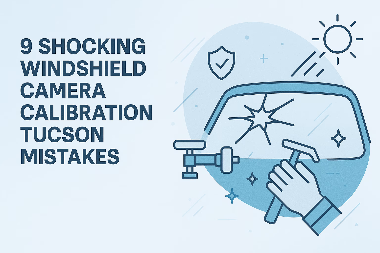 9 mistakes in windshield camera calibration Tucson, featuring a hand repairing a cracked windshield with tools.