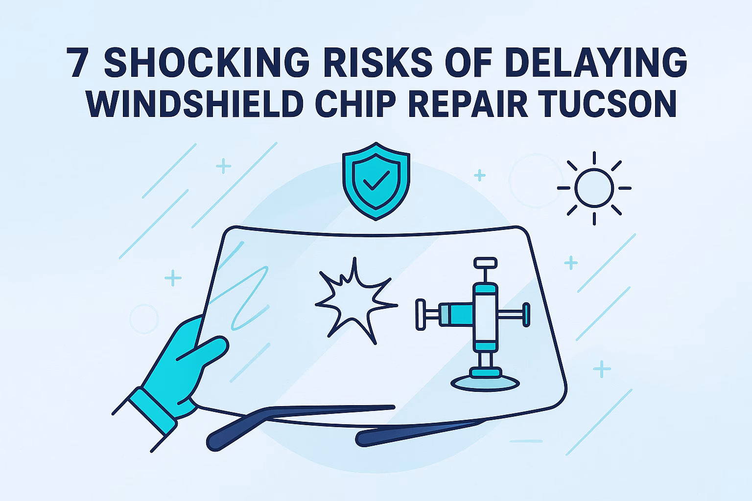 7 risks of delaying windshield chip repair Tucson shown with a cracked windshield and repair tool illustration.