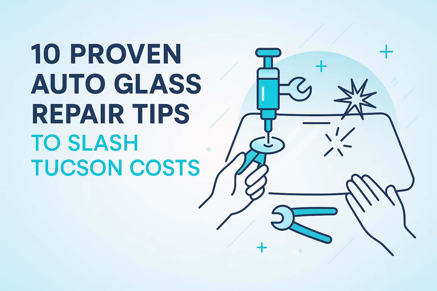 10 proven auto glass repair tips to reduce costs with tools and hands working on a car windshield.