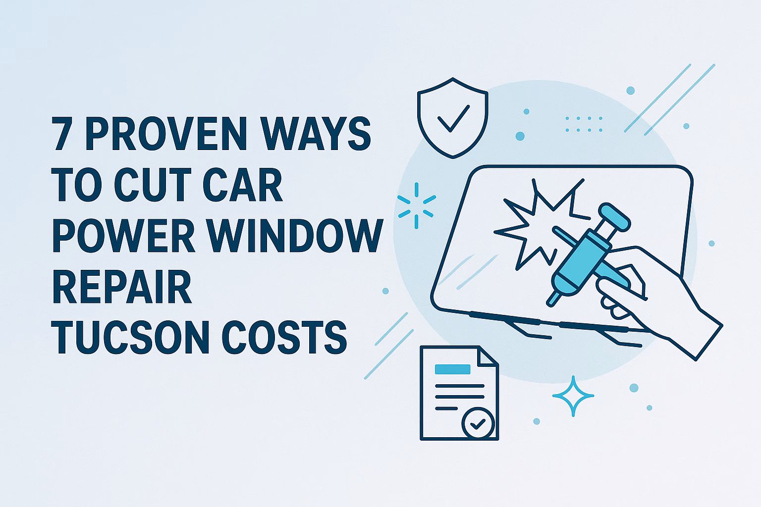 7 ways to reduce car power window repair Tucson costs shown with tools and a checklist on a light background.