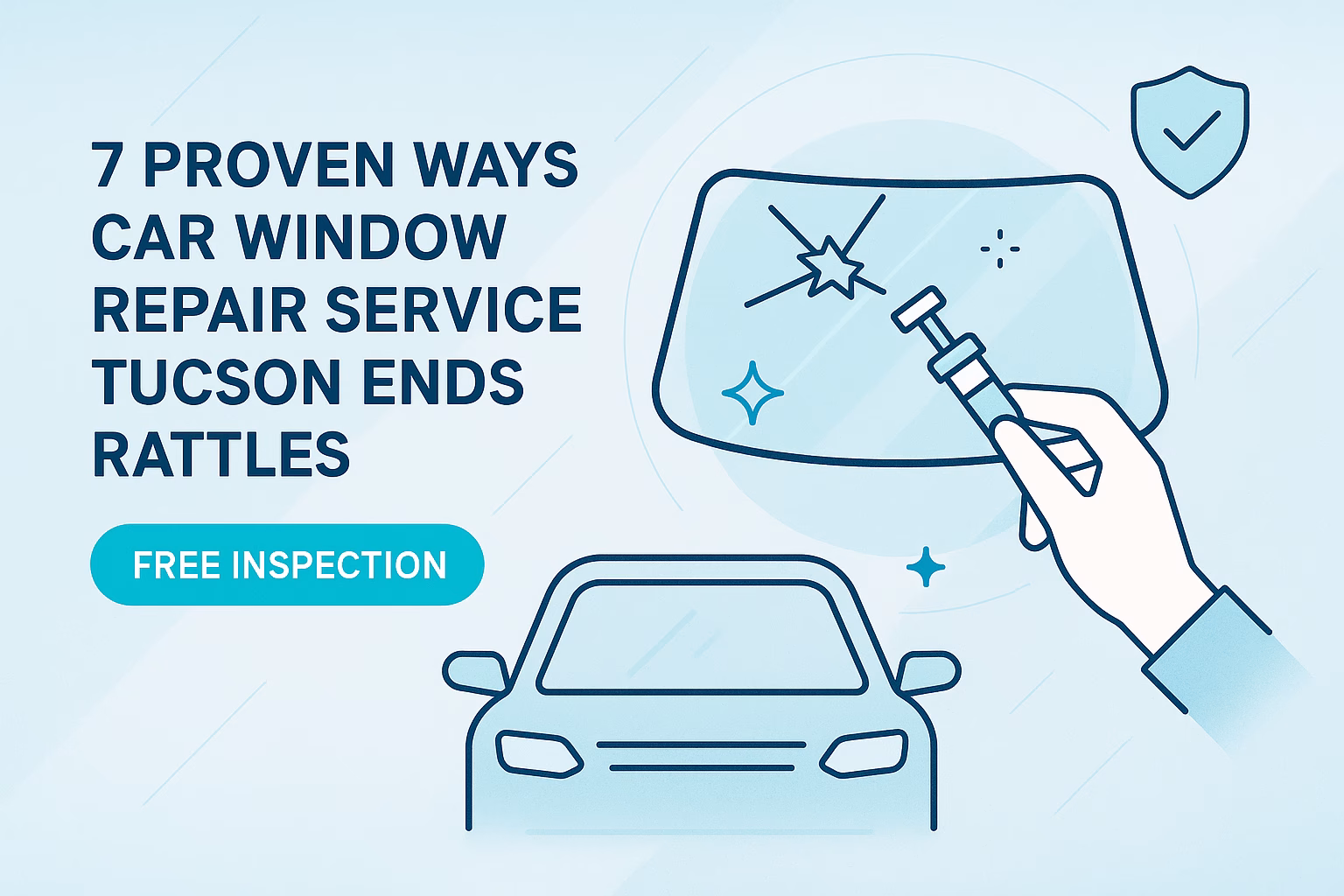 7 proven ways car window repair service Tucson ends rattles; free inspection offered. Illustration of a syringe and car.