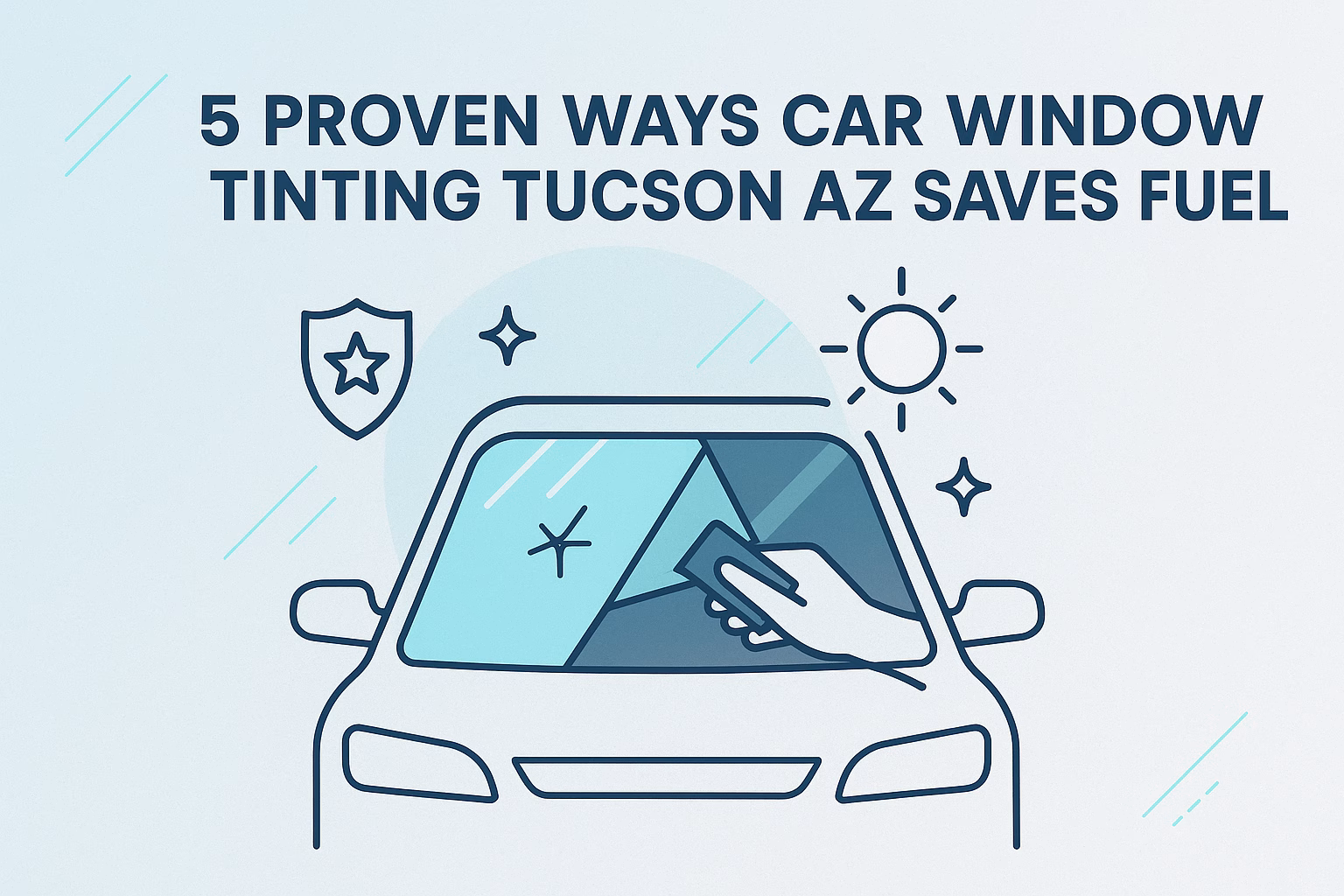 5 proven ways car window tinting Tucson AZ saves fuel, featuring a hand applying tint to a car window.