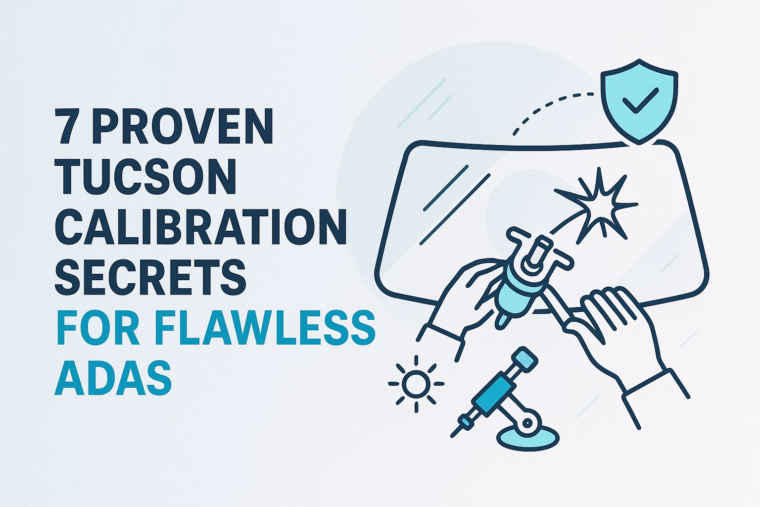 7 proven tucson calibration secrets for flawless ADAS with hands adjusting a windshield and calibration equipment.