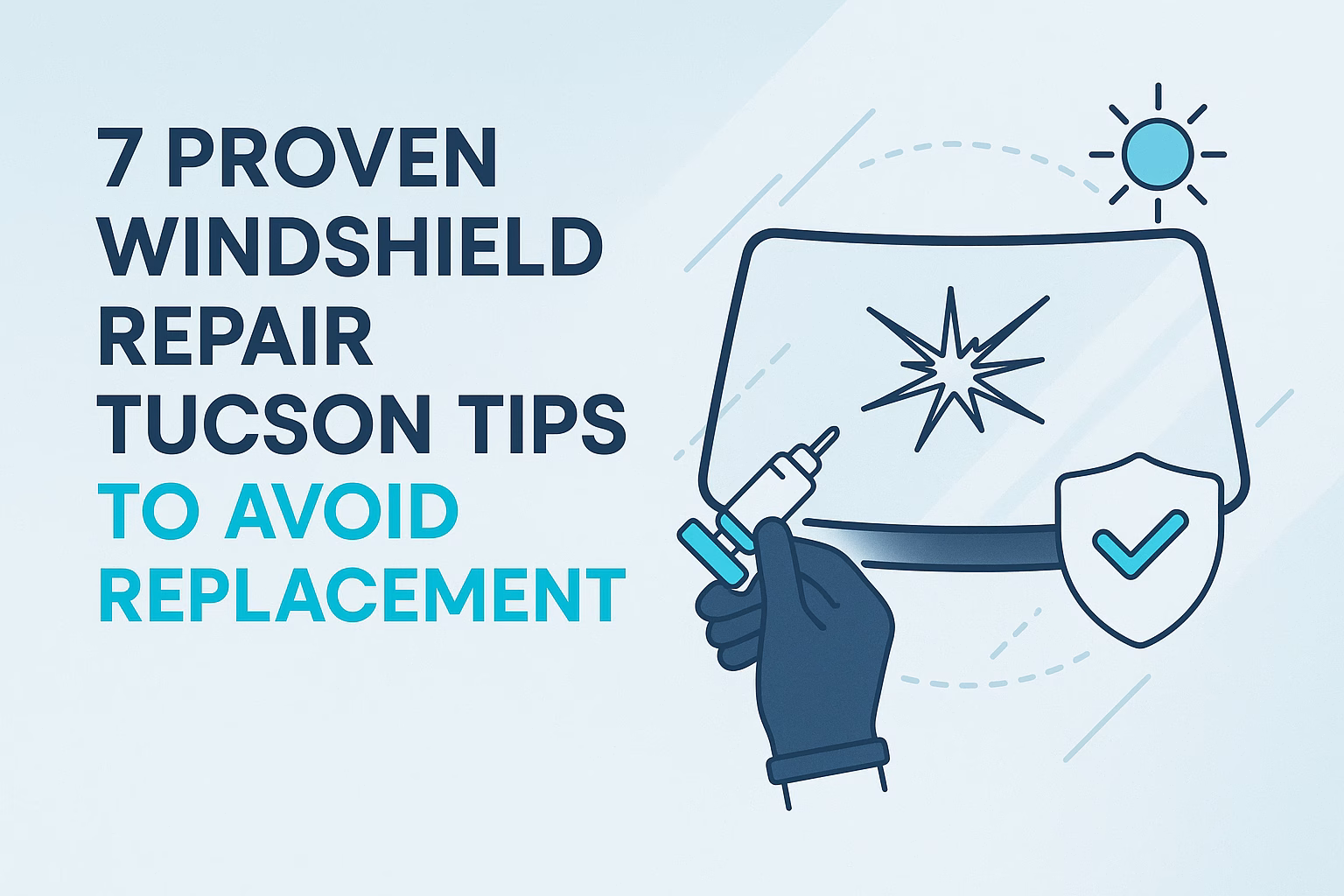 7 proven windshield repair Tucson tips to avoid replacement, featuring a hand holding a repair tool next to a cracked windshield.